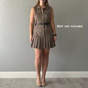 Nicole Miller Size M Sleeveless Plaid Pleated Hem Dress Brown Pullover Office